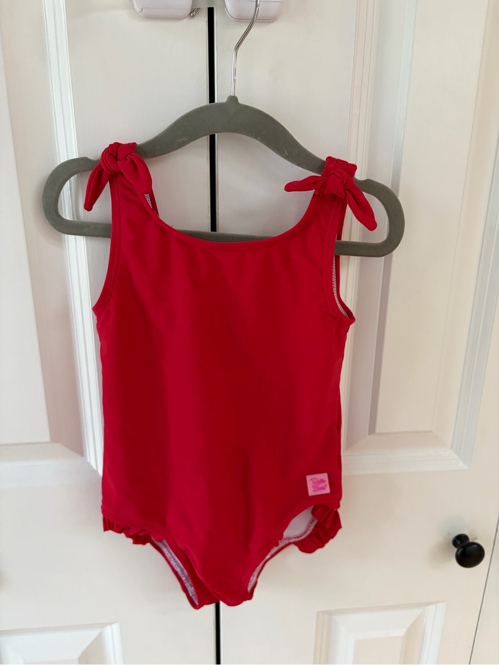 Ruffle Butts Red Girls' One-Piece Swimsuit with Tie Shoulders 3T